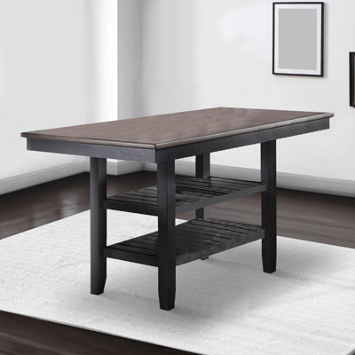 Table à hauteur de comptoir avec 2 tablettes ouvertes, brun foncé