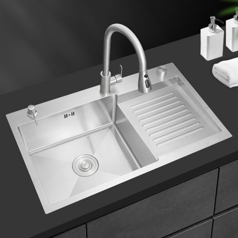 Évier à lessive en acier inoxydable avec planche à laver, grand bol simple