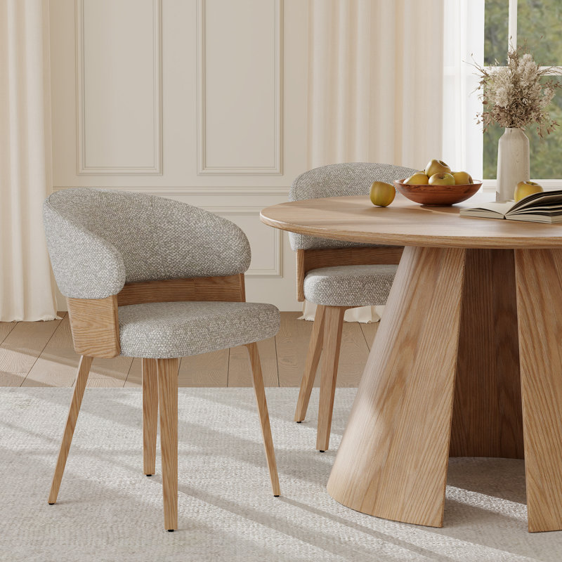 Modern Upholstered Wing Back Side Dining Chair With Solid Wood Legs, Gray