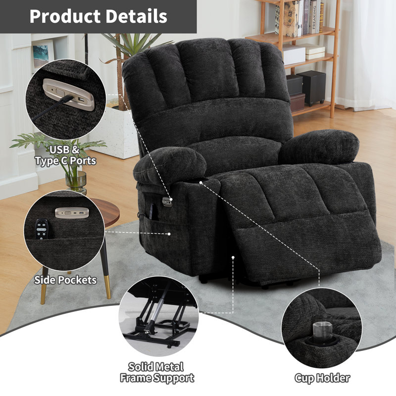 37cm Wide Chenille Standard Recliner, Dark Grey