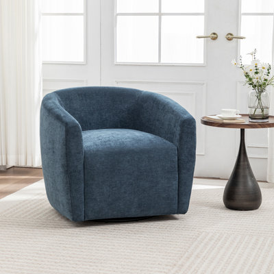  Swivel Accent Chair,Modern Comfy Round Barrel Chair With Upholstered,Fabric In Navy