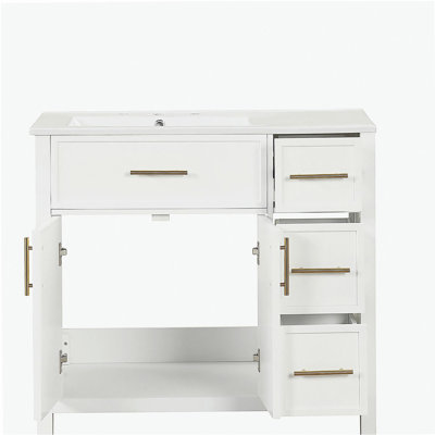 36-inch bath vanity cabinet with countertop, bath vanity cabinet with two doors and three drawers, solid wood, MDF board