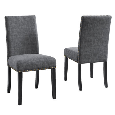 Nailhead Trim Dining Chairs, Of 2 In Blue - Hardwood Construction, Linen Cotton Seat, 18.03"w X 38"h, Dark Finish Fabric Chairs With Trim, Strong Base by Red Barrel Studio
