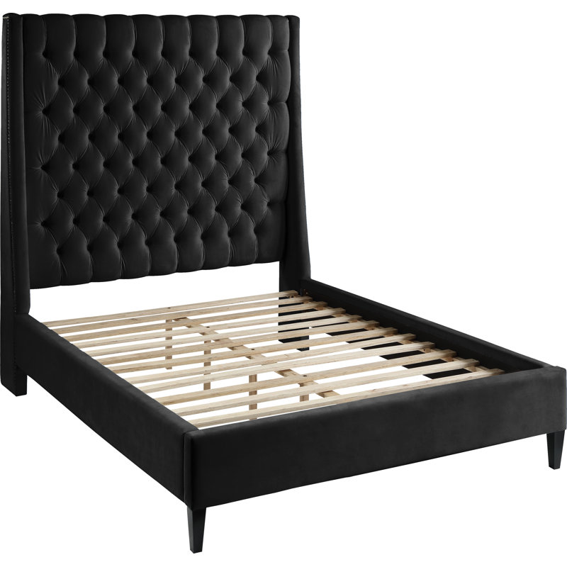 Dymph Upholstered Wingback Bed, Black Velvet, King