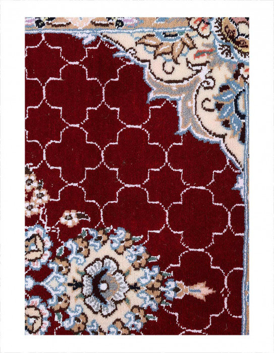 Red Fine Hand Knotted Persian Silk & wool Nain 2'X 3'