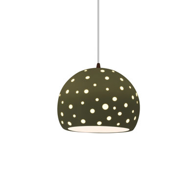 Perforated Globe 1-Light Pendant - Matte Green - Dark Bronze - 7"W x 6"H - Dedicated LED - White Cord