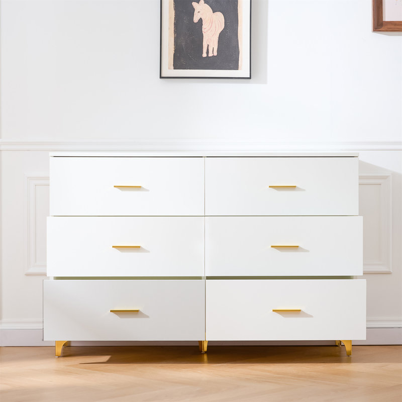 white dresser gold legs Latitude Run® 6 Drawer With Handles & Metal ivory