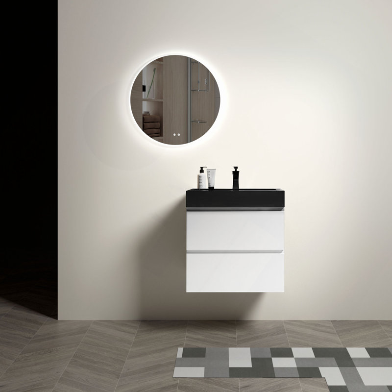 Meuble-lavabo mural 24 po avec lavabo, grand meuble-lavabo flottant mural pour salle de bain moderne, lavabo une pièce sans drain ni robinet, pré-assemblé