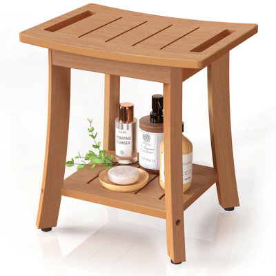  Tabouret de douche imperméable en bois de polyéthylène avec tablette de rangement, brun, petit, limite de 350 lb
