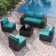 Ensemble de conversation 6 pièces en rotin HDPE toutes saisons avec coussins, accoudoirs extra larges et table basse avec plateau en verre