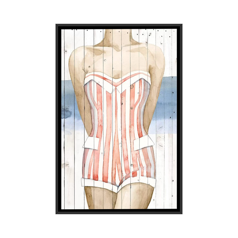 «Bygone Bathers II», impression sur toile, H 26 po x l 18 po x P 1,5 po, Toile avec cadre noir, Pas de tapis