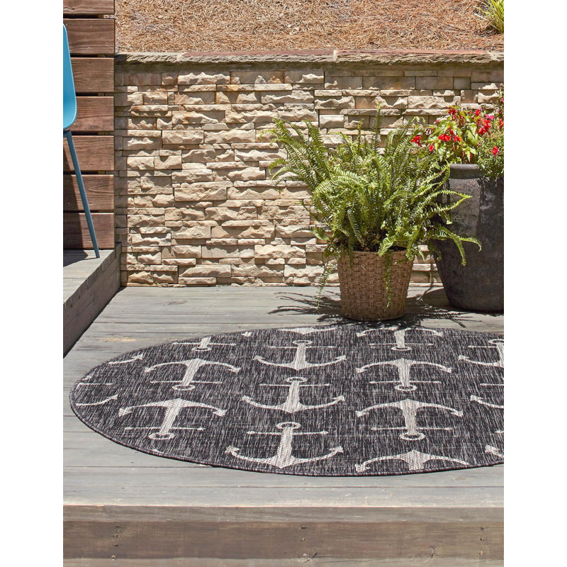 Outdoor Ayton Area Rug Sea Shore Color, Round 13'