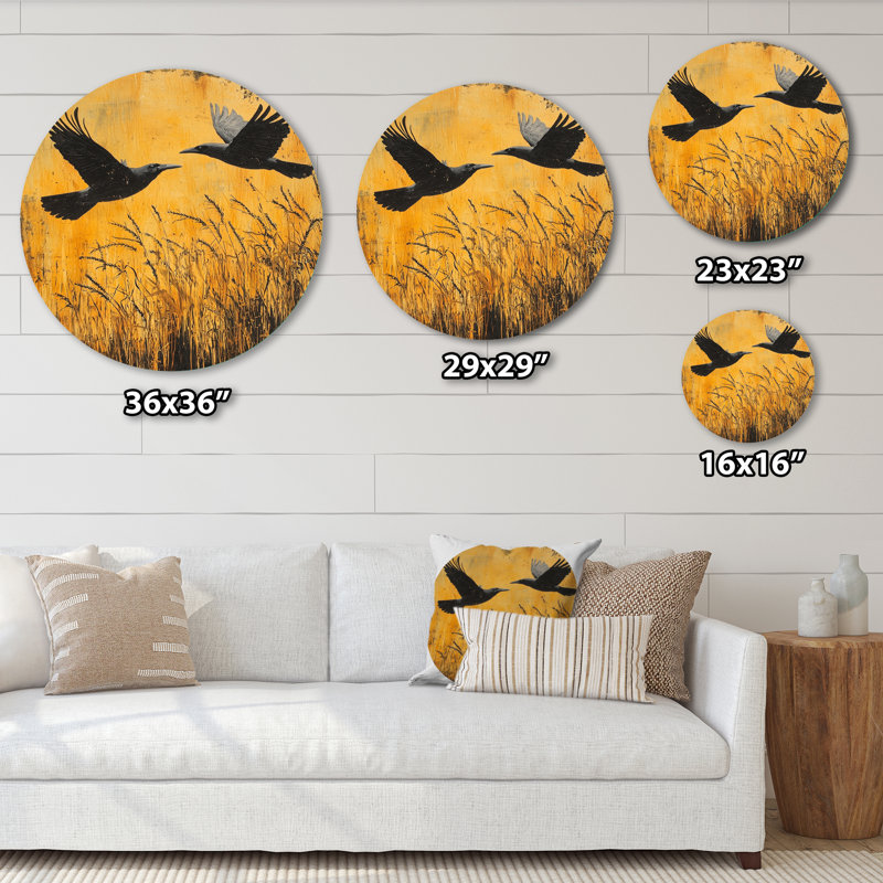 Philipsburg - oiseau rond, impression murale en métal noir moderne, H 16 po x l 16 po