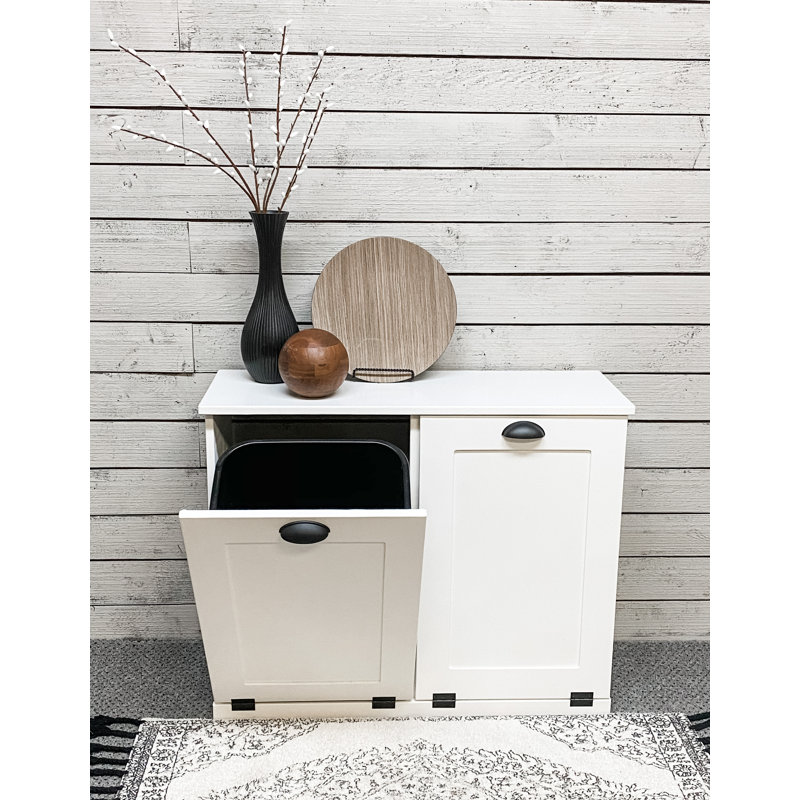 Cheyne Double Trash Bin Cabinet, White/Black