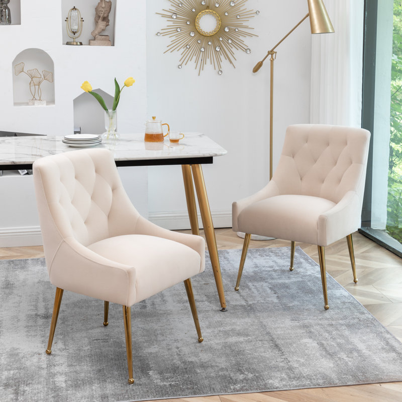 Mayreli Tufted Velvet Upholstered Side Chair, Beige