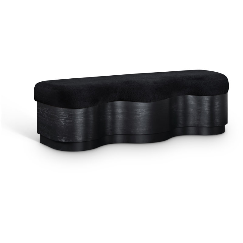 Savoy Mariaclara Velour Fur Fabric Bench, Black, Black Velour Fabric