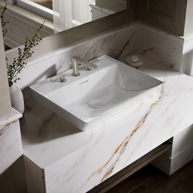 Brazn Rectangle Vessel Bathroom Sink, White, White, 4" Centers
