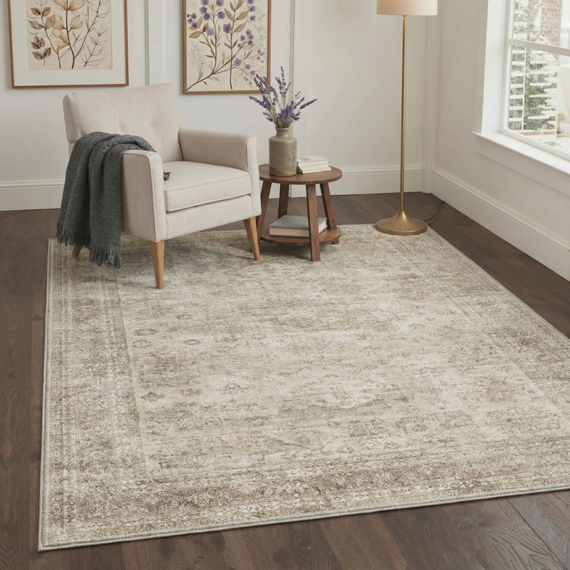 Tapis d'intérieur / brun à motif antidérapant Medallia, Rectangle 6 pi x 9 pi