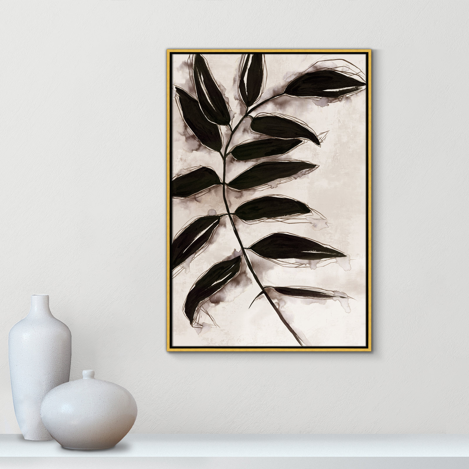 Leaves II by Eva Watts, 37.5" H x 25.5" W x 2" D, Gold Framed