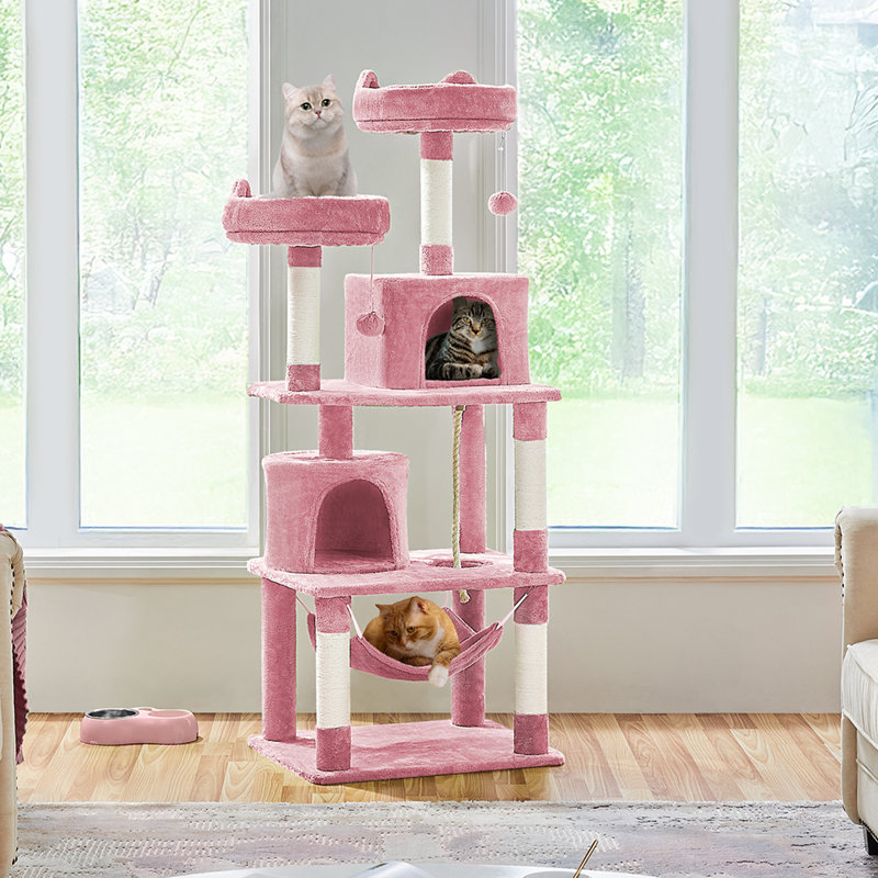 Arbre à chat 62,2 po à plusieurs niveaux pour petits / moyens chats, Rose