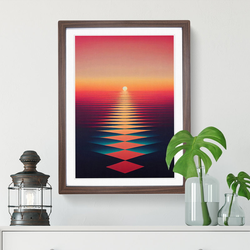 Boundless Abstract Ocean Sunset - Single Picture Frame Print, 46cm H x 34cm W x 2cm D, Walnut