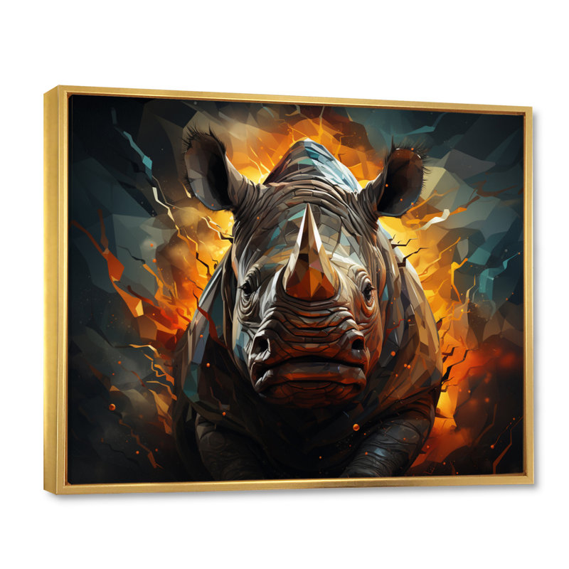 Majestic Rhino II géométrique, H 24 po x l 32 po x P 1 po, Cadre flottant doré