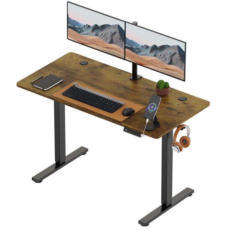 Adjustable Metal Base Standing Desk, 120 W x 60 D, Walnut/Black