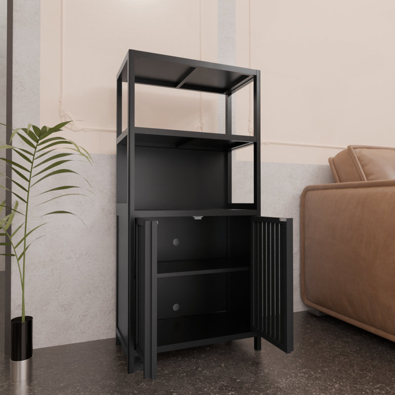 Armoire de rangement en bambou noir, armoire de salle de bain séparée avec 2 portes, armoire de plancher pour le salon, la cuisine et l'entrée
