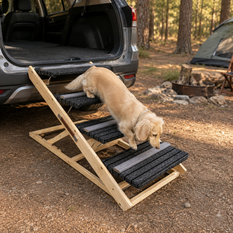 Rampe et rampe réglable en bois pour animaux 2 en 1 avec surface antidérapante