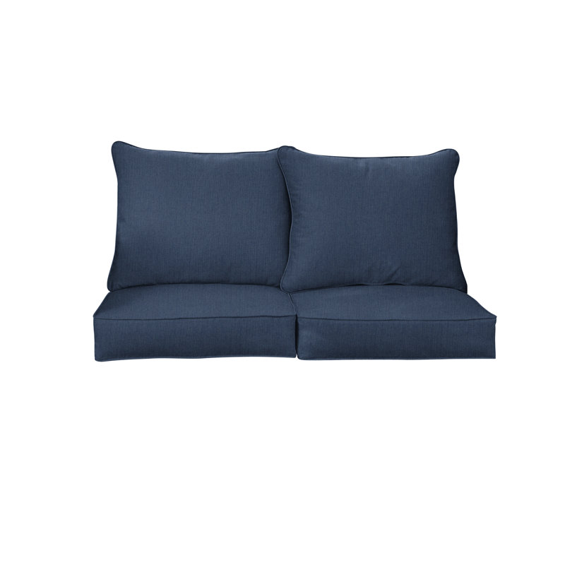 Sunbrella Outdoor Solid Loveseat Pillow and Cushion Set, 23.5 in W x 23 in D x 5 in H, Sunbrella - Spectrum Indigo