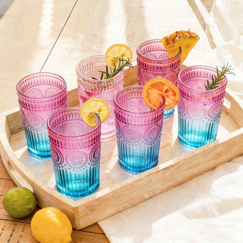12oz.drinking Glass Set (set Of 6), Red/Blue