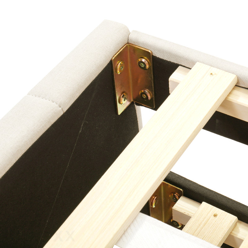 Lit plateforme simple tapissier en lin avec tiroirs de rangement en gigogne et beige