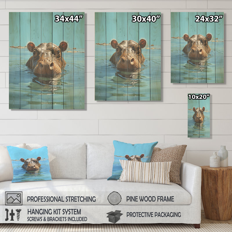 Hippopotame gris sur fond gris, H 32 po x l 24 po