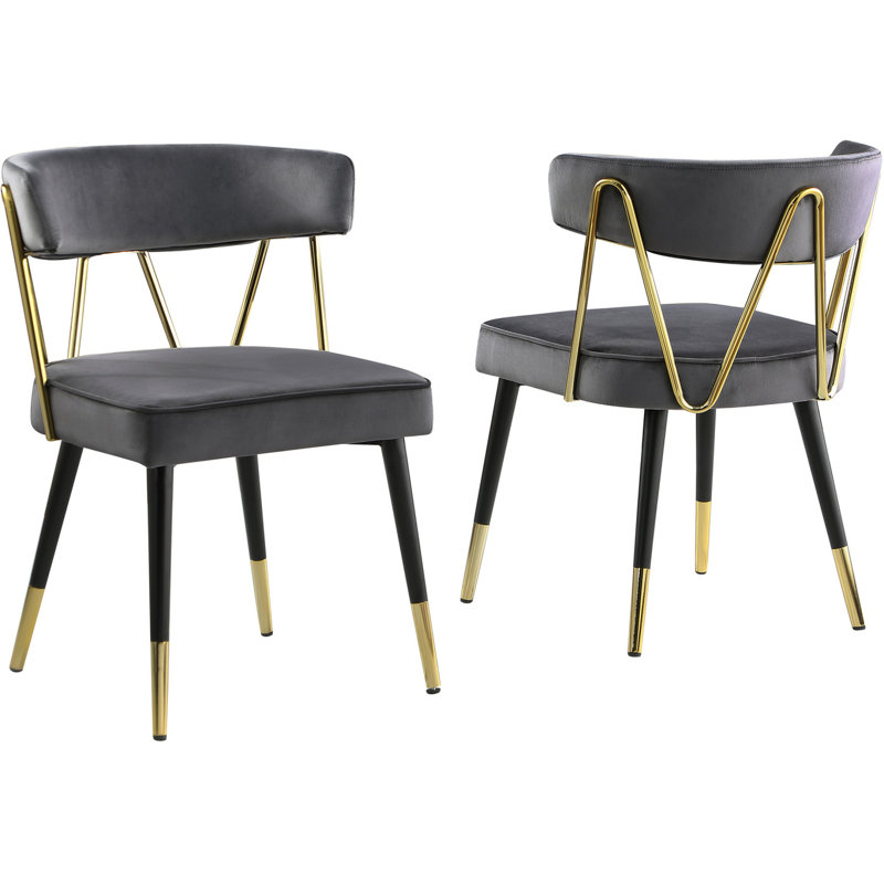 Aarhus Upholstered Gold Metal Side Chair , Gray Velvet