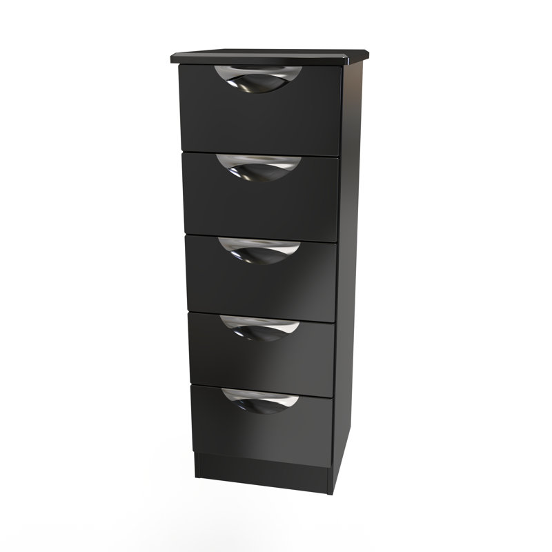 Fully Assembled Leodis 5 - Drawer Chest of Drawers, Black Gloss