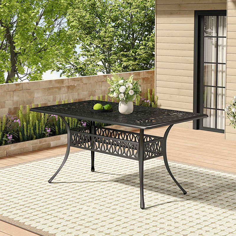 Cheetara Rectangular Metal Outdoor Dining Table With Umbrella Hole , 149.5cm cm W 89cm cm D, Black