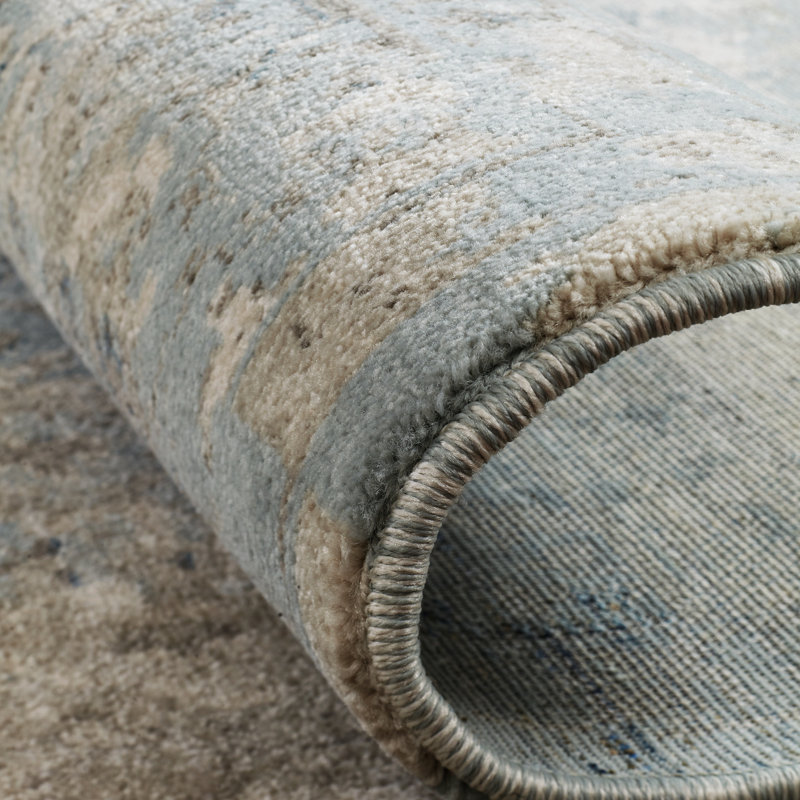 Tedesco Abstract Area Rug in Ivory/Blue, Square 6'