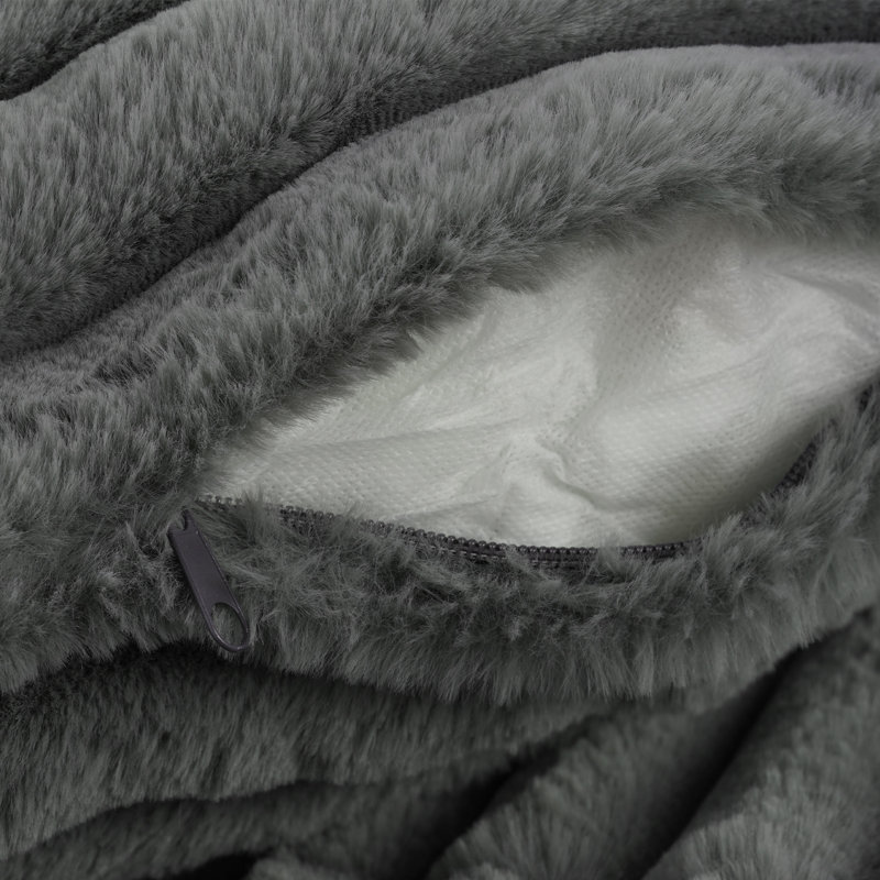 Canapé désossé en flanelle de fourrure de lapin avec coussins - Conception modulaire sans mousse et sans assemblage, Gris
