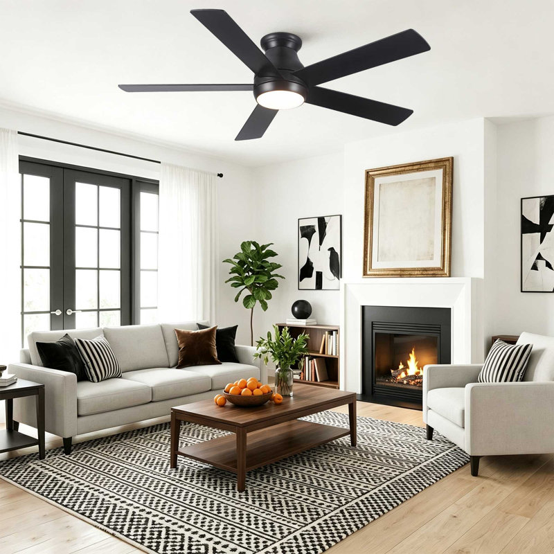  Ventilateur de plafond encastré à profil bas à 5 pales de 52 po avec moteur à courant continu réversible et télécommande