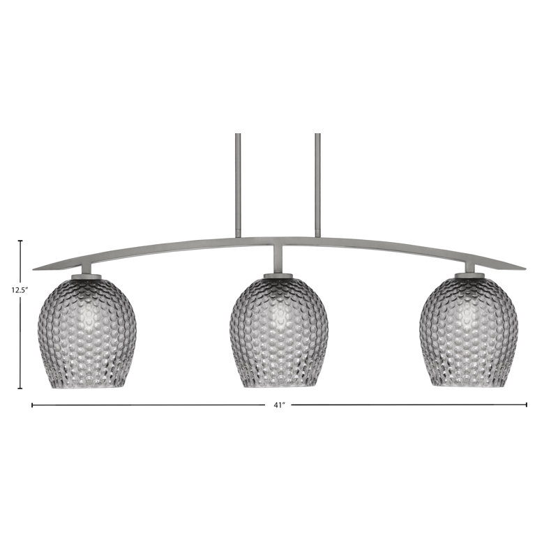 Luminaire pour îlot de cuisine 3 lumières kurve au fini graphite avec verre texturé de 7,5 po, Noir / transparent