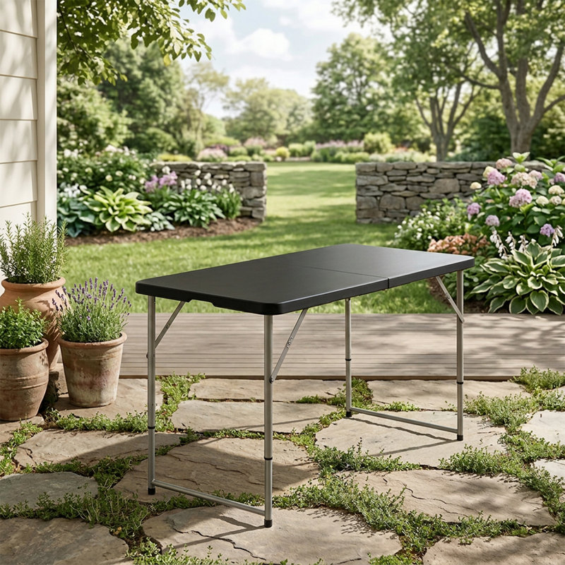 Table de pique-nique portative en plastique robuste avec pieds et poignée en acier