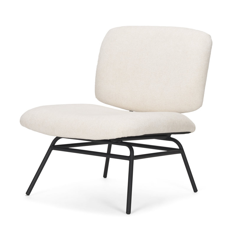 Fauteuil de chambre 25 po en chenille et métal crème et noir