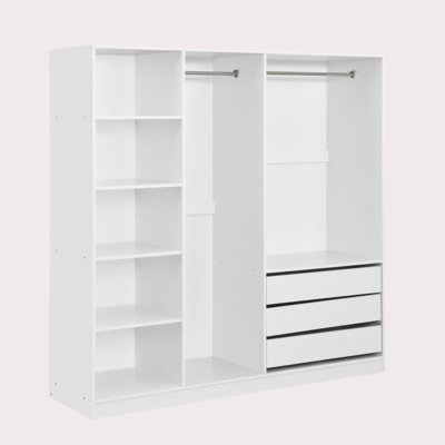 Doorless Wooden Storage Wardrobe For Dedroom With Shelves And 3 Drawers by George Oliver