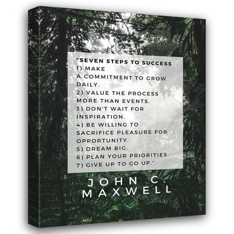 Art sur toile tendue par Trinx ArtsyQuotes: John C. Maxwell, citation: Sept étapes vers le succès, H 47 po x l 36 po