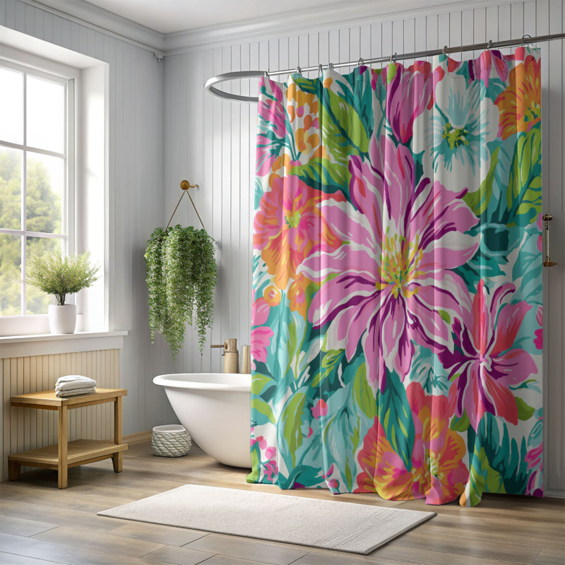 Fleurs chaudes - rideau de douche standard 1 pièce, H 74 po x l 71 po