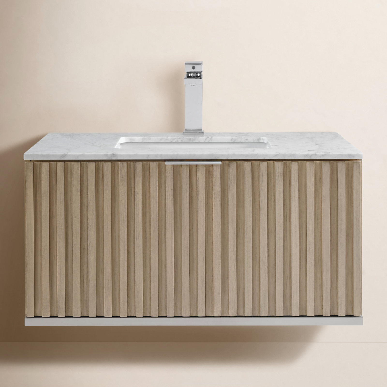 Terra 36'' Single Bathroom Vanity, Walnut, Brushed Nickel, Calacatta Quartz/Widespread Faucet Mount