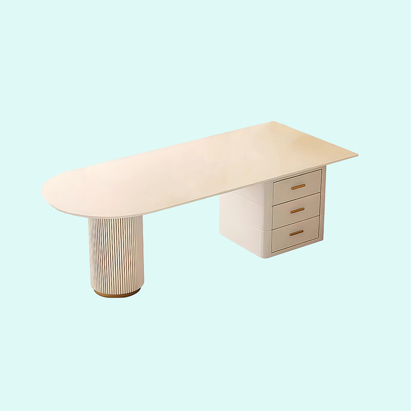 Modern Minimalist Sintered Stone Office Desk with Three Drawers., 29.53" H x 70.87" W x 35.43" D