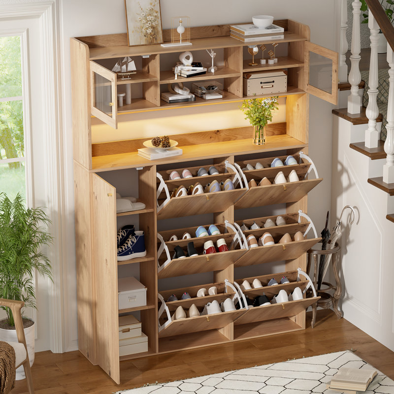 24 Pair Shoe Storage Cabinet, Natural