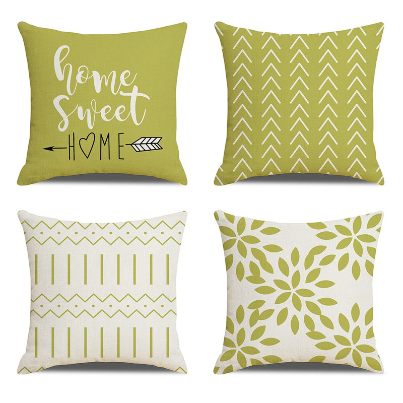 Set Of 4 Throw Pillow Covers 18X18inch Linen Geometry Square Pillow Cushion Case Throw Pillowcase Hidden Zipper Design, QG