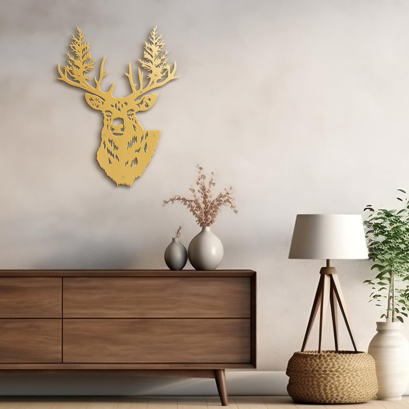 Décoration murale en métal avec cerfs et animaux, H 30 po x l 30 po x P 0,05 po, Or
